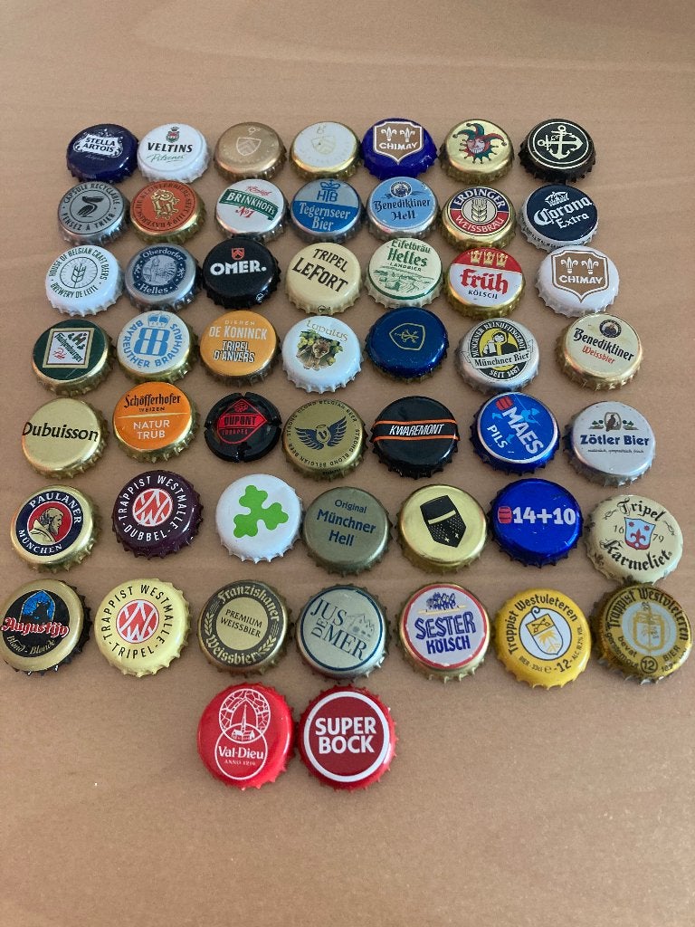 57 verschillende kroonkurken (niet alleen Belgische), Verzamelen, Ophalen of Verzenden, Gebruikt, Overige typen