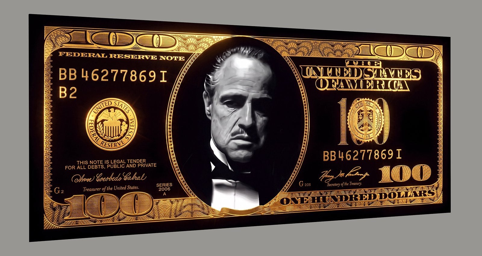 Plexiglas “The Godfather dollar” gold, Verzenden, Print