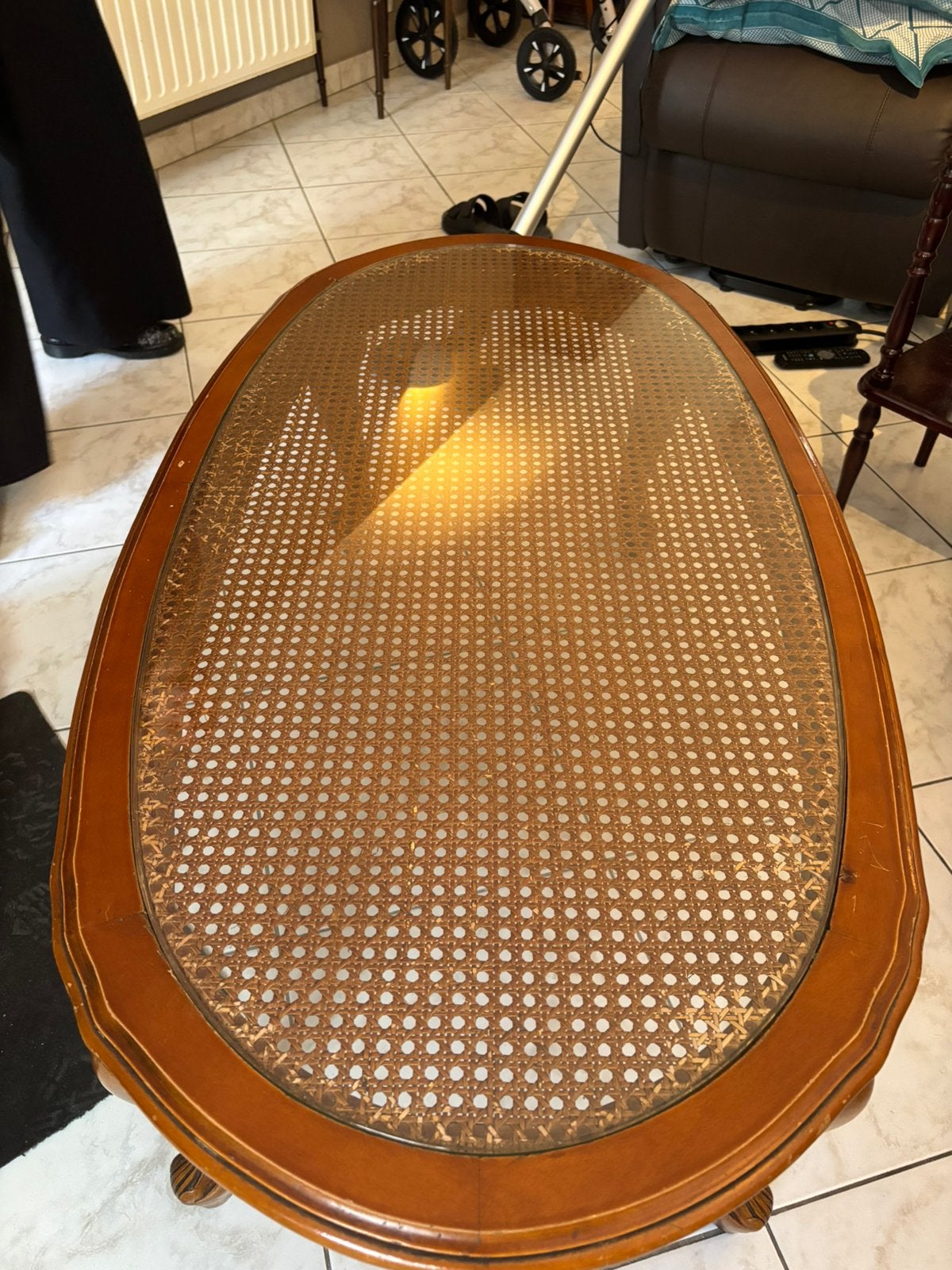 mooie vintage/klassieke tafel – hout en riet/cannage, Enlèvement, Comme neuf, Ovale