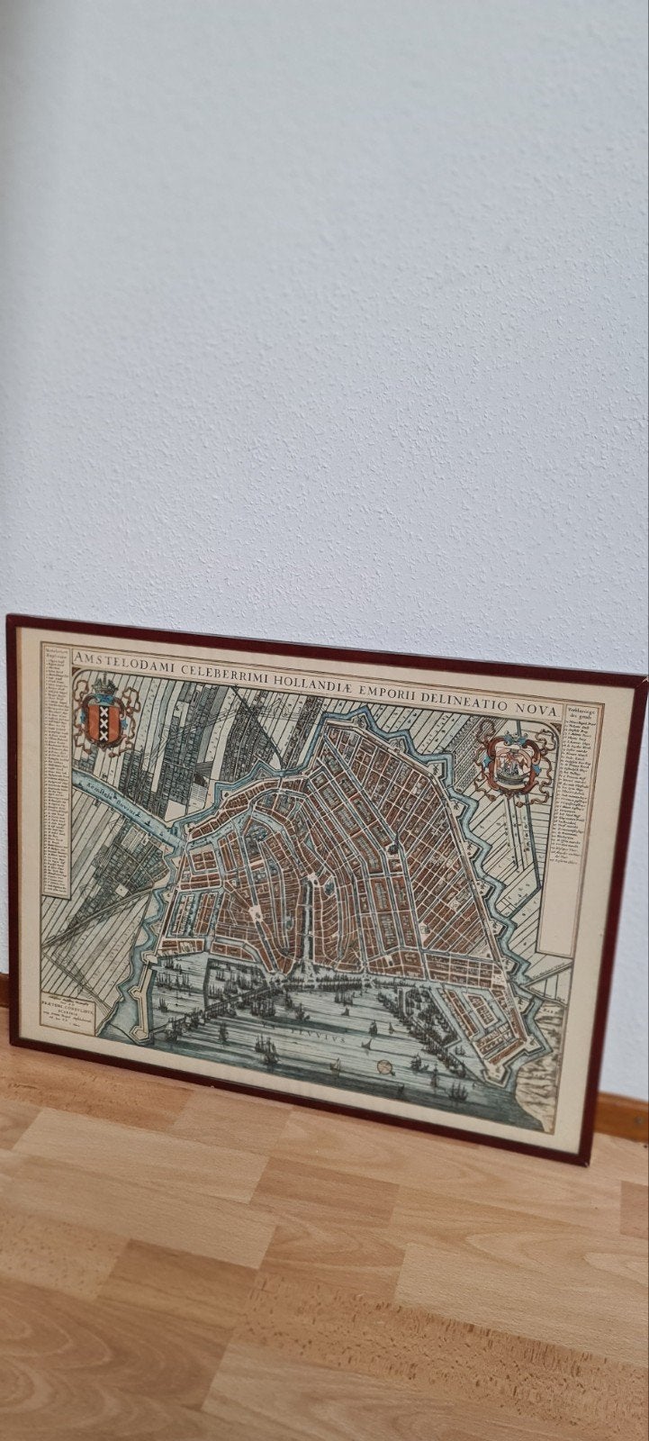 Tableau déco / Carte ancienne Amsterdam encadrée, Antiquités & Art, Art | Dessins & Photographie, Enlèvement, Tableau, Sous verre