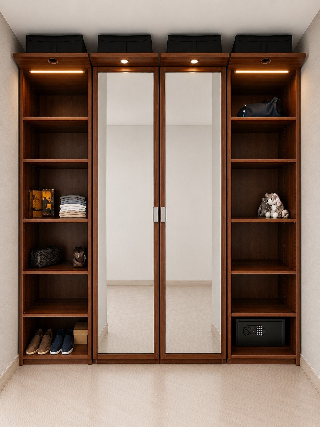 Dressing / armoire 4 modules – bois brun & portes vitrées, Maison & Meubles, Armoires | Penderies & Garde-robes, 150 à 200 cm