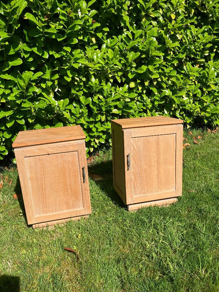 2 oude, houten nachtkastjes, Ophalen, Gebruikt, Minder dan 45 cm, 55 tot 70 cm