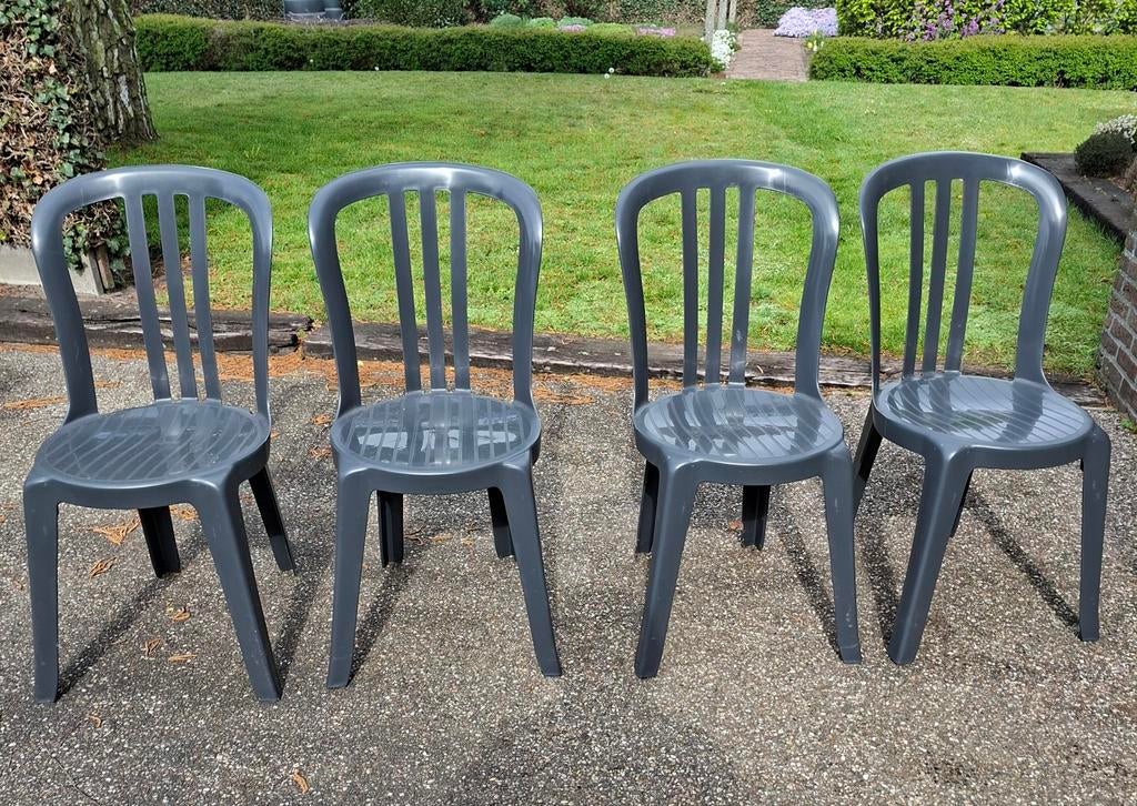 Stevige plastic tuinstoelen - donkergrijs - 4 stuks, Ophalen