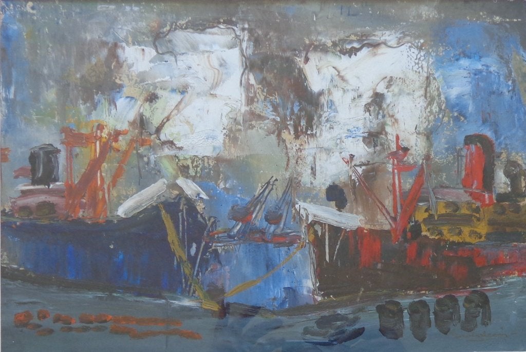 JACK GODDERIS / BOTEN IN HAVEN / OLIEVERF / 44x55cm / KADER, Enlèvement ou Envoi
