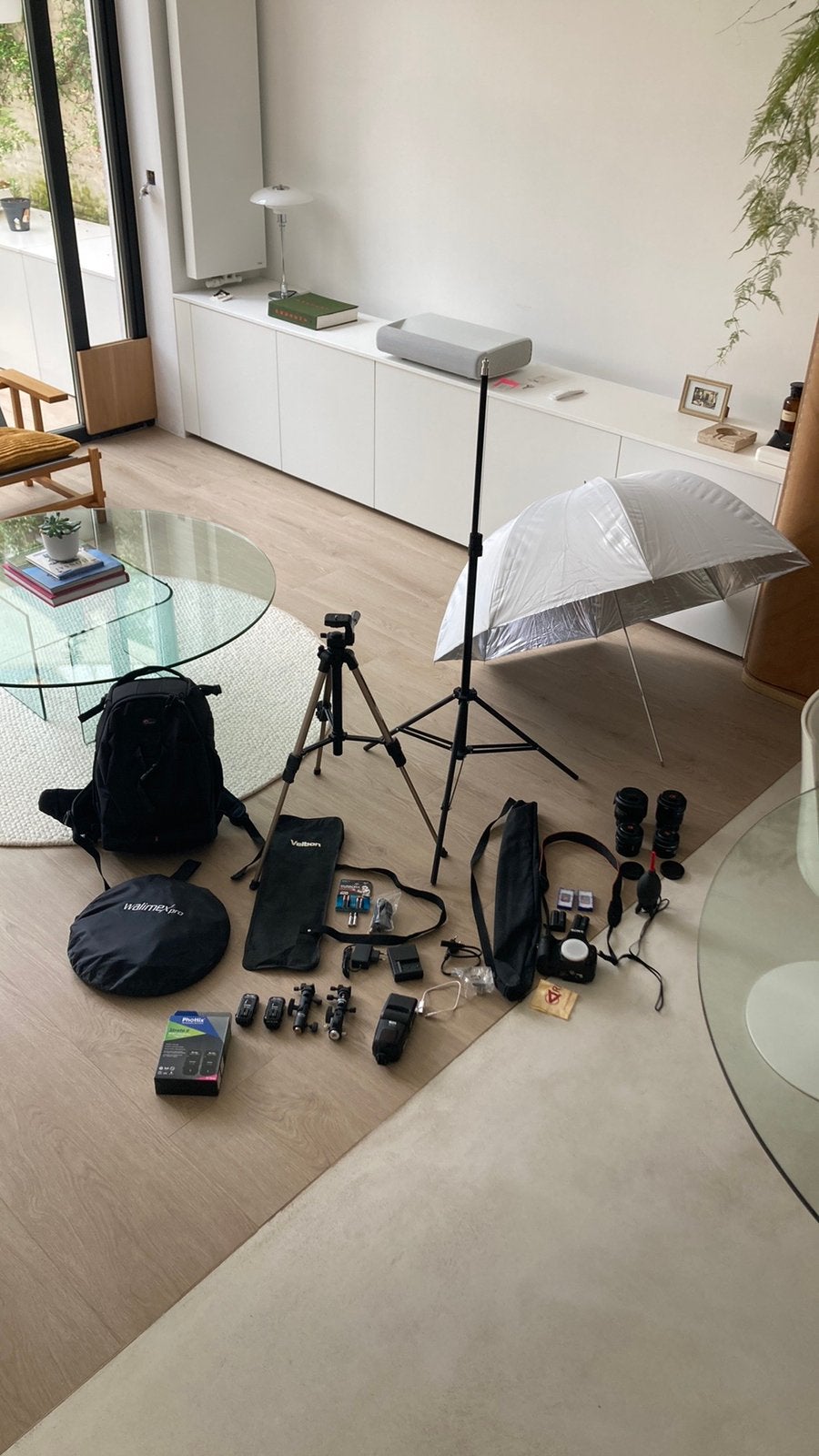Complete fotostudio camera/lenzen/statief/flits/tas/…, Ophalen, Zo goed als nieuw, Draadloos, Statief