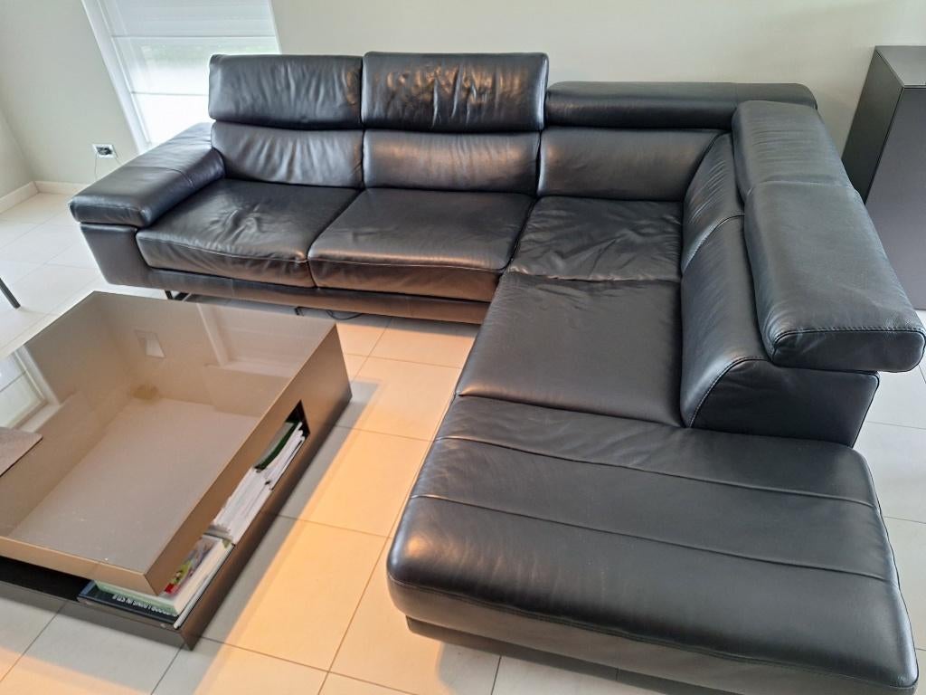Zwarte lederen hoeksalon Natuzzi editions, Enlèvement, Utilisé, Cuir