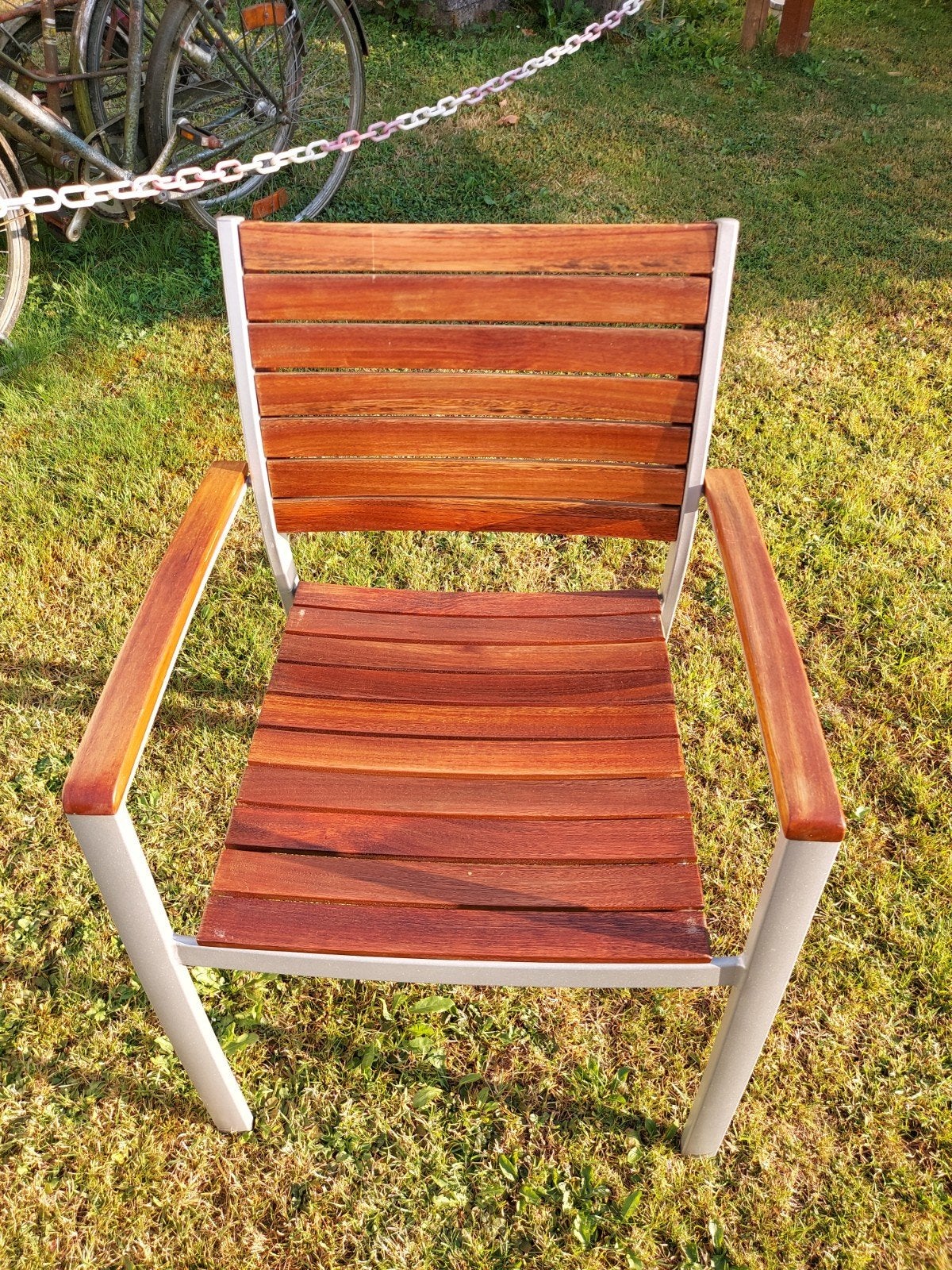 tuinset tafel en 4 stoelen alluminium en hout., Tuin en Terras, Ophalen, 4 zitplaatsen, Gebruikt, Aluminium