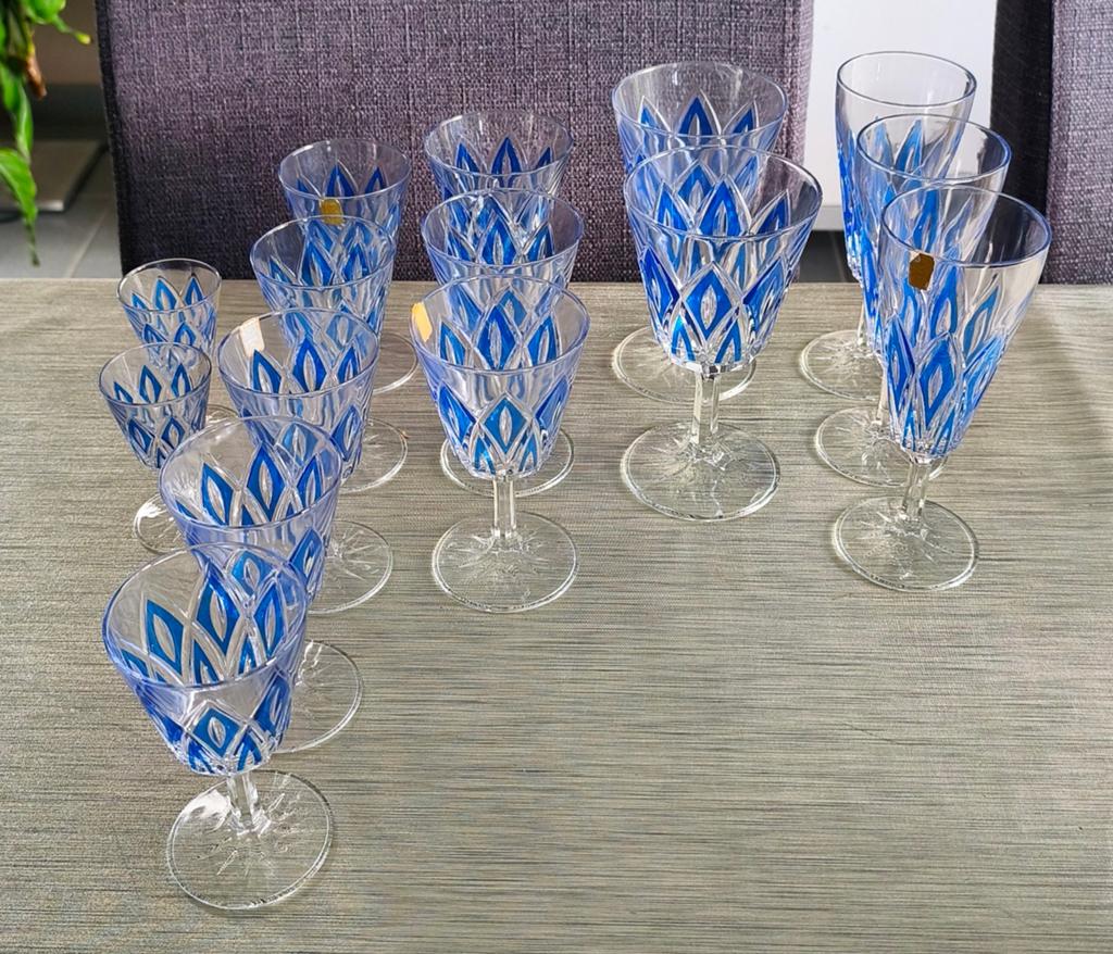 Lot verres bleus VMC Reims Harlequin années 60, Antiquités & Art, Enlèvement