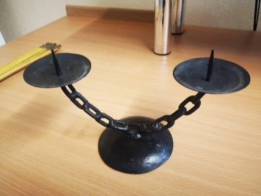 Metalen kandelaar voor 2 kaarsen, Ophalen of Verzenden, Kandelaar