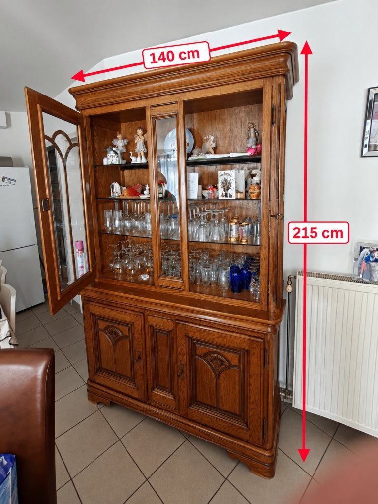 VitrinekMooie klassieke eiken vitrinekast – massief houtast, Ophalen, Gebruikt, Eikenhout