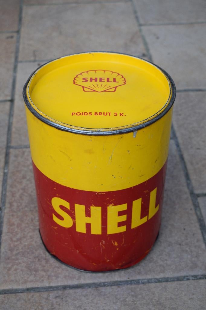 pot graisse shell 5 KG bidon huile 1930, Collections, Enlèvement ou Envoi, Utilisé, Panneau publicitaire