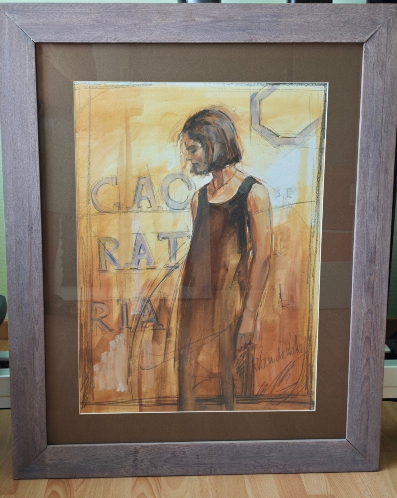 Schilderij Rik Van de Walle, Antiek en Kunst, Ophalen, Achter glas, Figuren