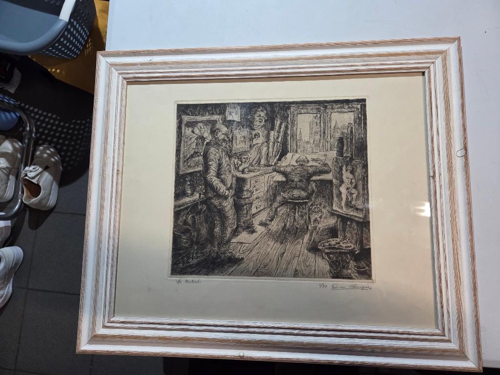 G. Langie; ets: 'De Artiest', Gentse kunst, Dagelijks leven, Origineel, Ophalen of Verzenden, 50 cm