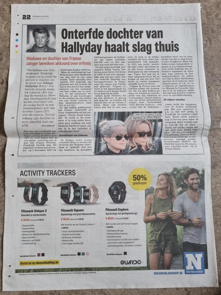 Strijd om erfenis Johnny Hallyday (2020), Collections, Revues, Journaux & Coupures, Enlèvement ou Envoi, Coupure(s)