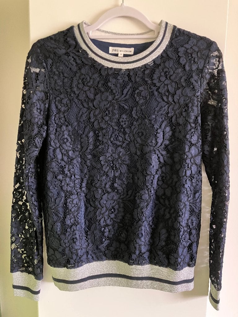 Donkerblauwe kanten tuniek Millenium maat S Nieuw, Neuf, Enlèvement ou Envoi, Taille 36 (S), Millenium