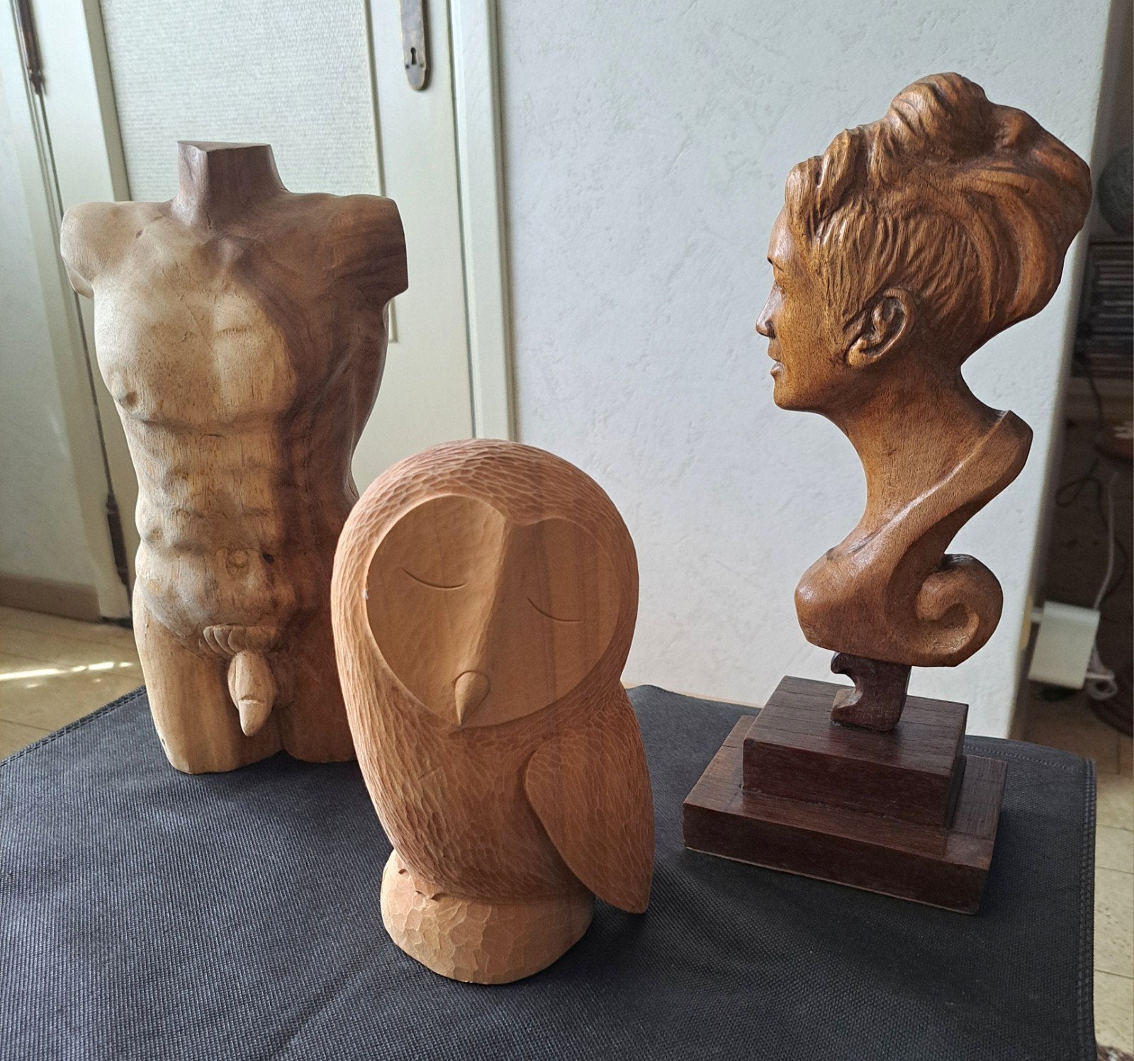 3 stuks handwerk in hout,ophalen in Ekeren ., Antiquités & Art, Enlèvement, Bois, Buste, Homme