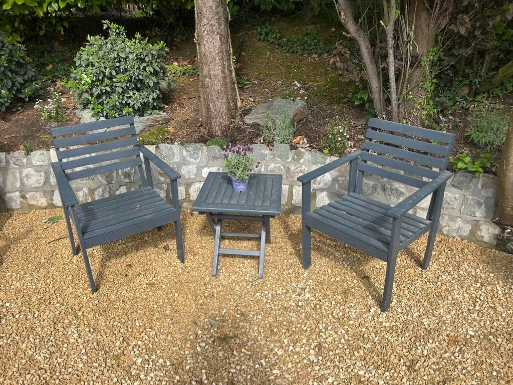 Table et 2 chaises ( fauteuil ) en teck, Enlèvement, Utilisé, 2 places