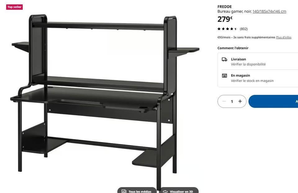Bureau Ikea FREDDE, Ophalen, Metaal, 74 cm, Zo goed als nieuw
