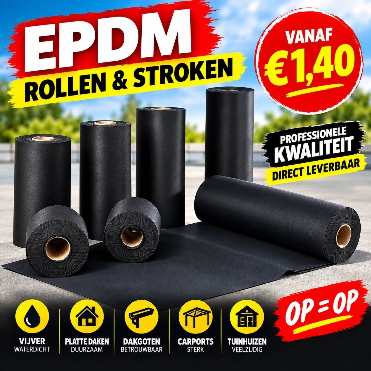 EPDM Rollen & Stroken v.a. €1,40 per meter – 1,00mm, Ophalen, Overige materialen, Zwart, Nieuw