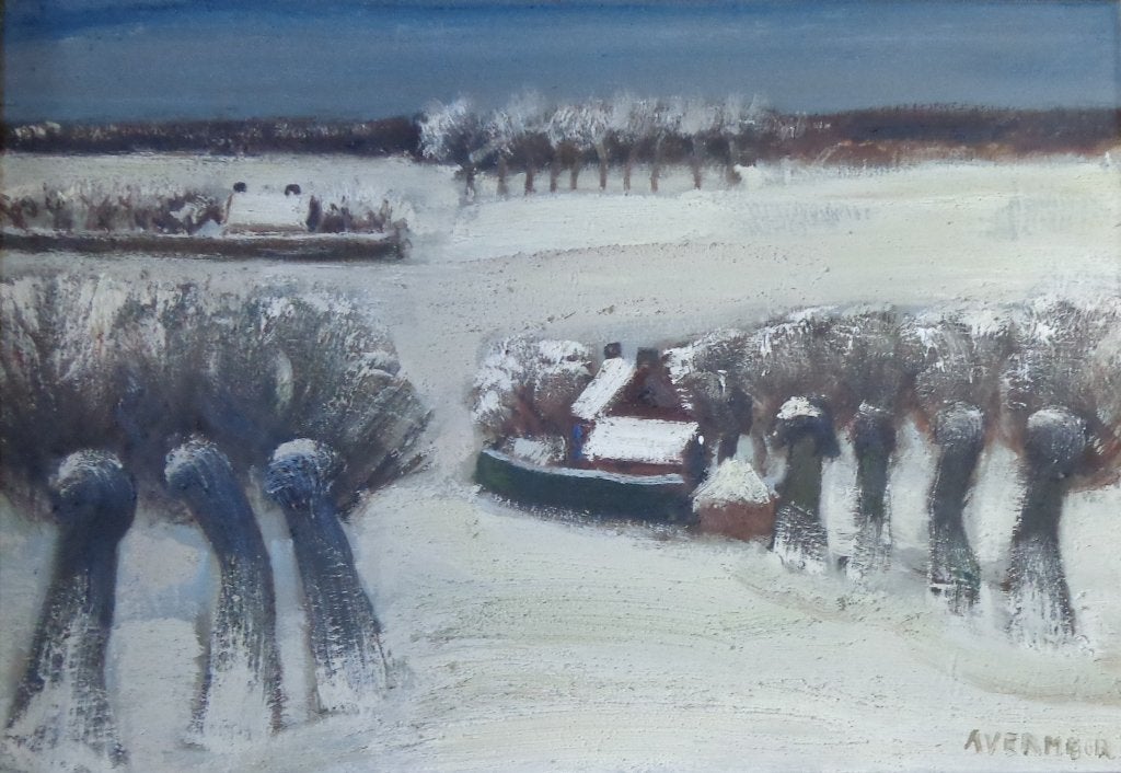 Delen ALFONS VERMEIR / WINTERZICHT / OLIEVERF 97x127cm KADER, Antiek en Kunst, Ophalen, Doek, Gesigneerd, Landschap