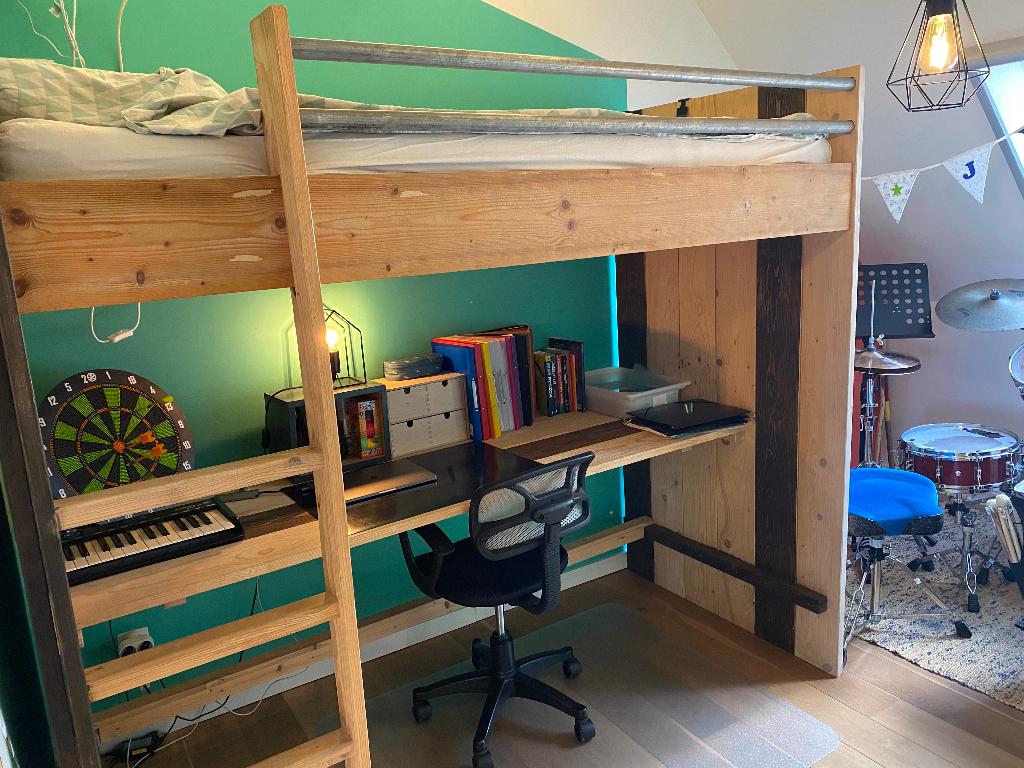Hoogslaper steigerhout met bureau, Kinderen en Baby's, Ophalen, Gebruikt, Hoogslaper