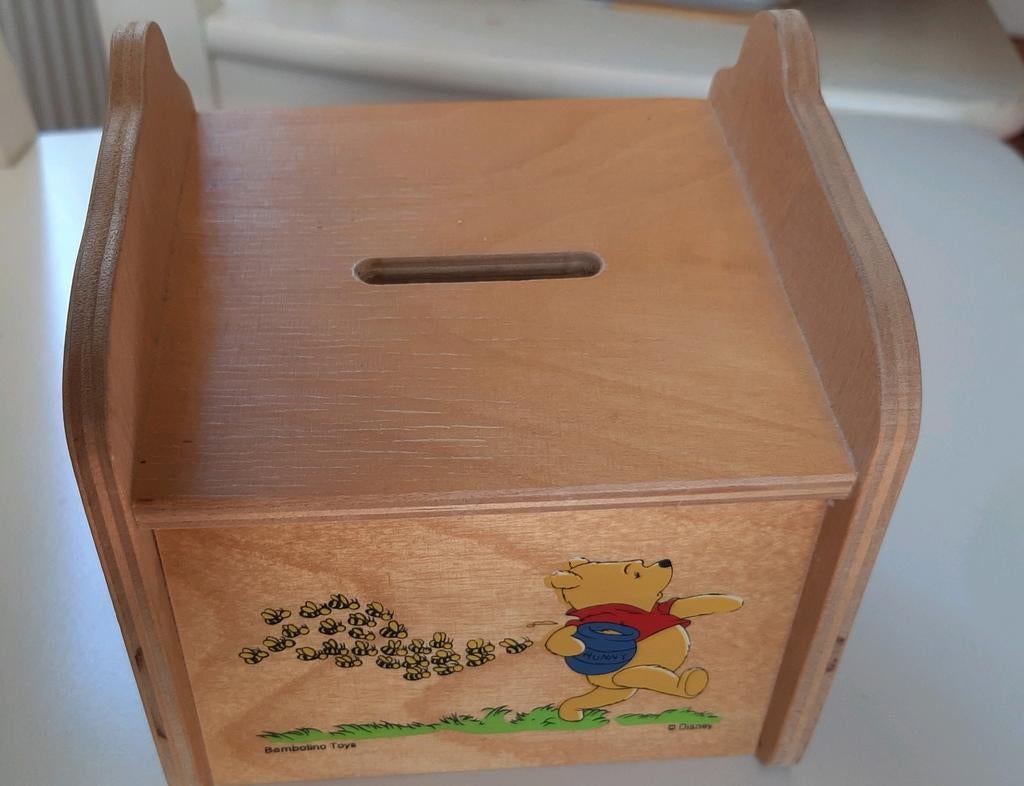 Houten Spaarpot Winnie The Pooh, Verzamelen, Spaarpotten, Ophalen, Gebruikt, Hout, Strip- of Tekenfilmfiguur