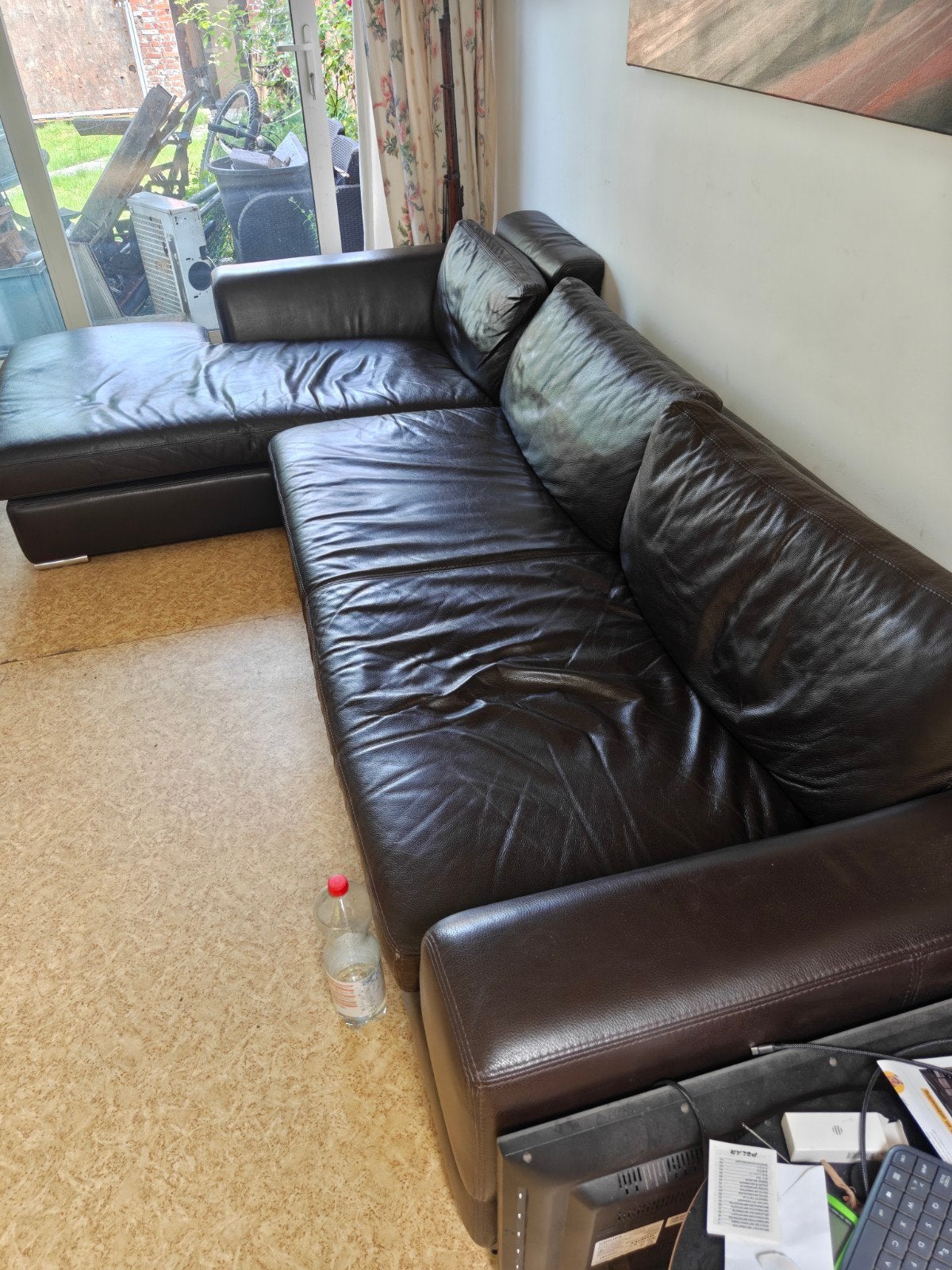 Hoekzetel van Natuzzi, Enlèvement, Utilisé, Cuir, Modern