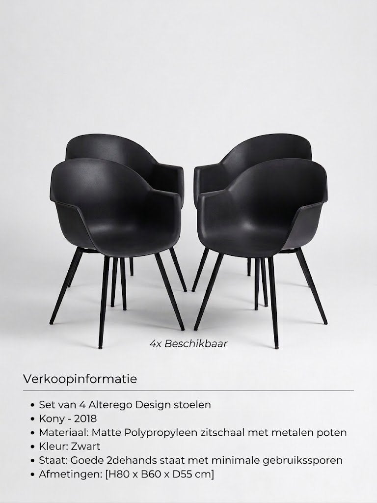 Set van 4 zwarte design stoelen - Alterego Design Kony, 2018, Ophalen, Zo goed als nieuw, Zwart, Kunststof