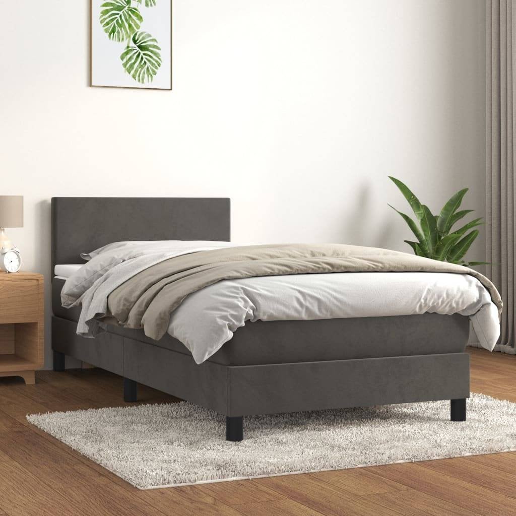 Boxspring met Matras - 120 x 210, Gris, 210 cm, Comme neuf, Enlèvement