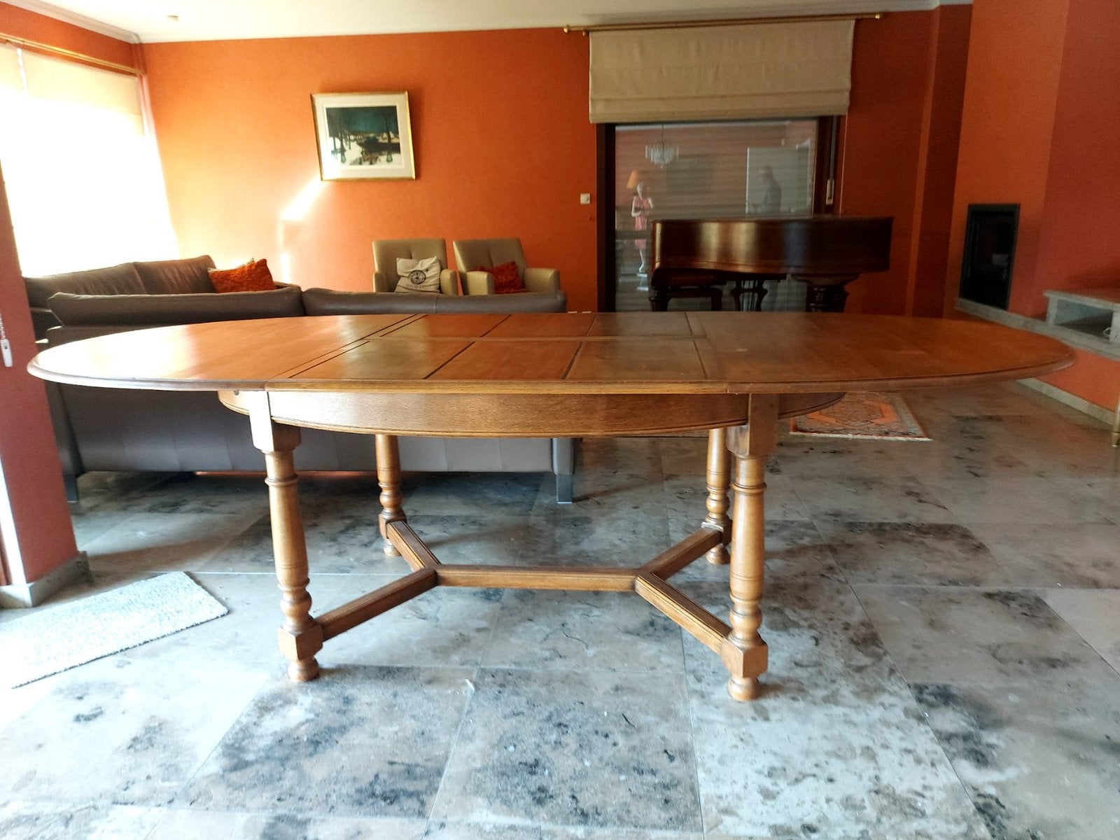 Uitschuifbare tafel in Franse eik, Maison & Meubles, Tables | Tables à manger, Utilisé, 200 cm ou plus, Cinq personnes ou plus