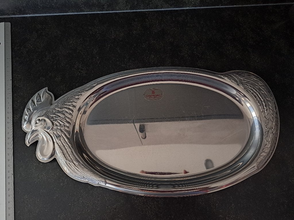 WMF Cromargan schaal, vintage, 18/10, kip/haan, Vintage, Ophalen of Verzenden, Metaal, Schaal of Schalen