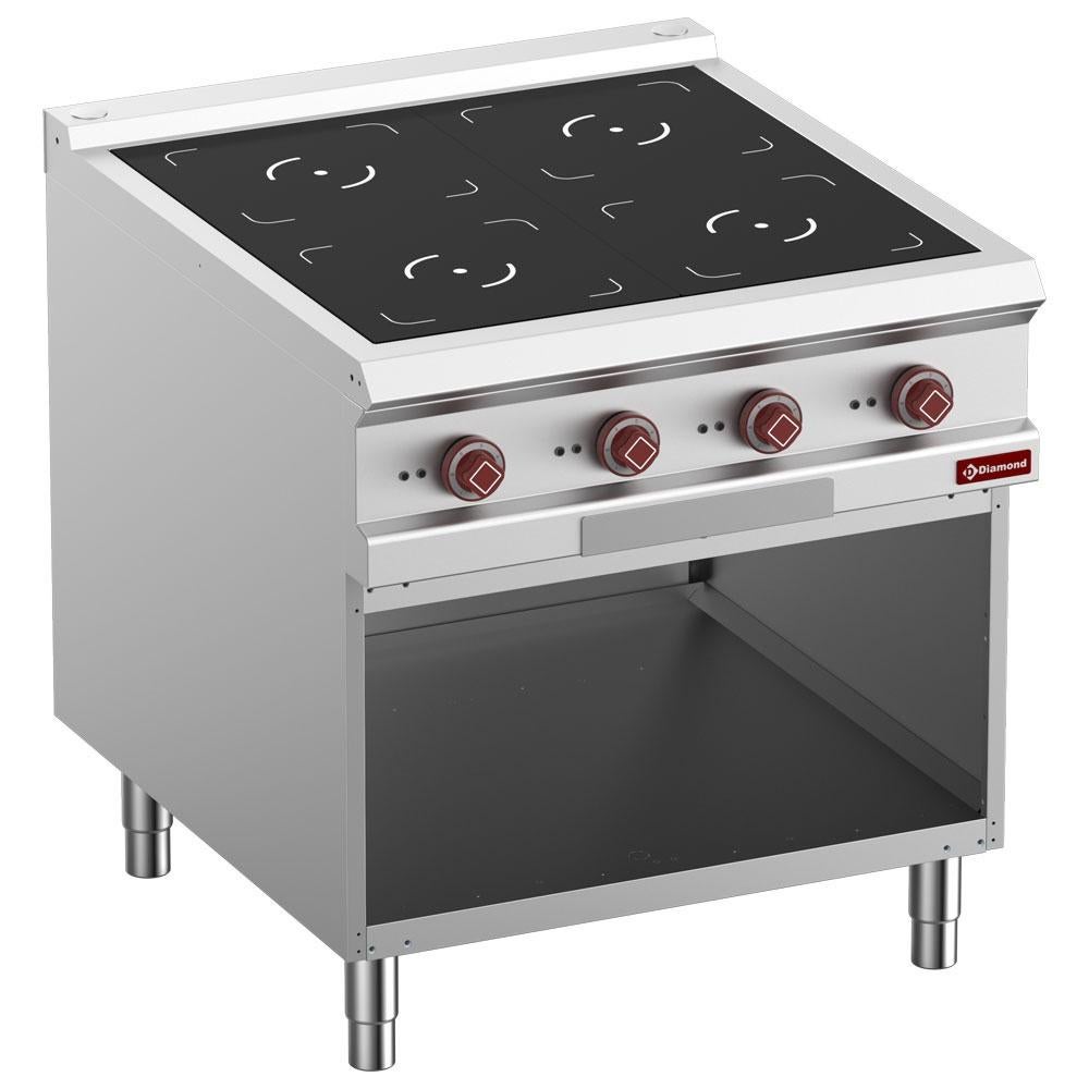Fourneau électrique 4 foyers à induction, armoire ouverte, Neuf, 4 zones de cuisson, Autoportant, Électrique
