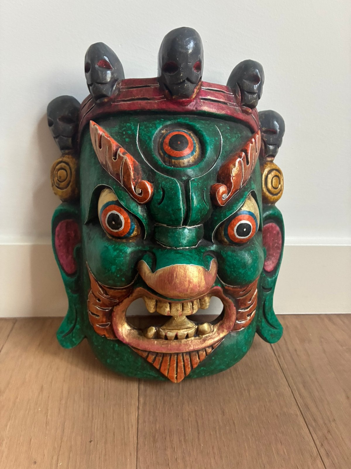 Vintage handgesneden houten Mahakala-masker, Ophalen of Verzenden, Beschilderd, Masker