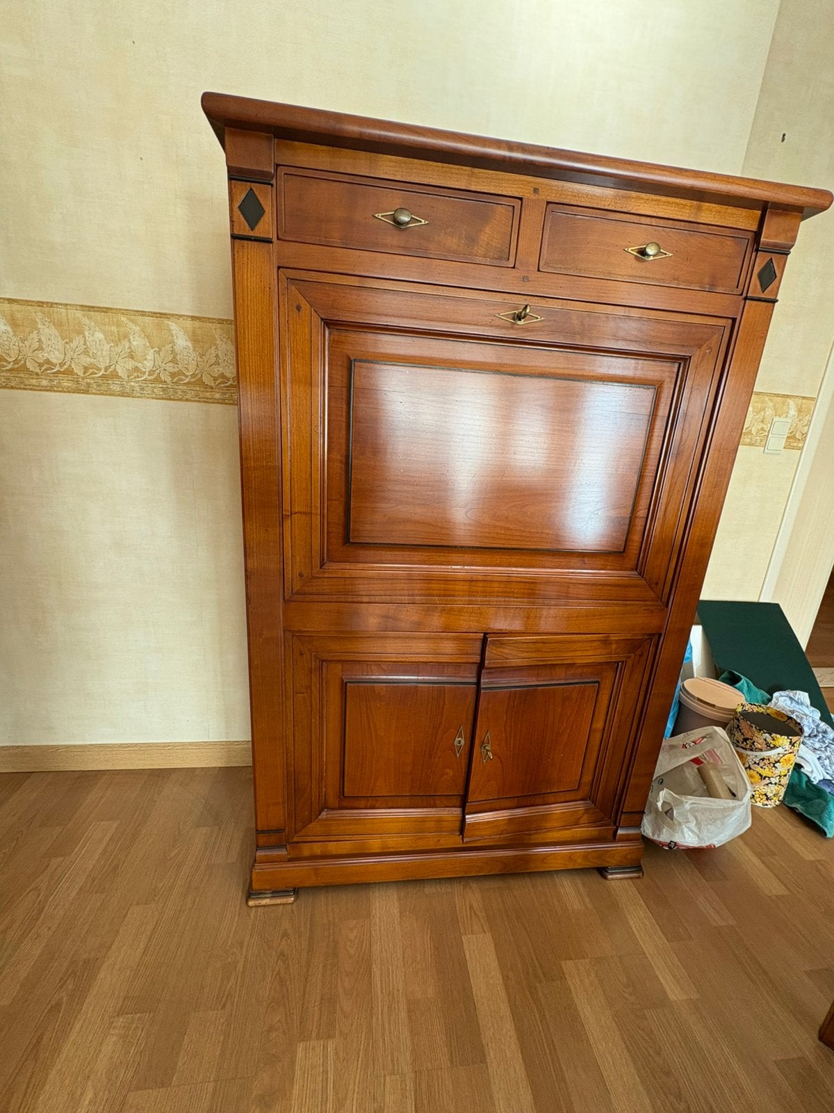 Ancien secrétaire / bureau en bois massif – style classique, Enlèvement, Comme neuf