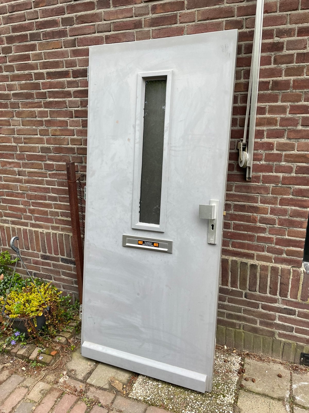 Hard houten voordeur 206 x 92,5 cm dubbel glas, Doe-het-zelf en Bouw, Deuren en Vliegenramen, Ophalen, Zo goed als nieuw, Glas