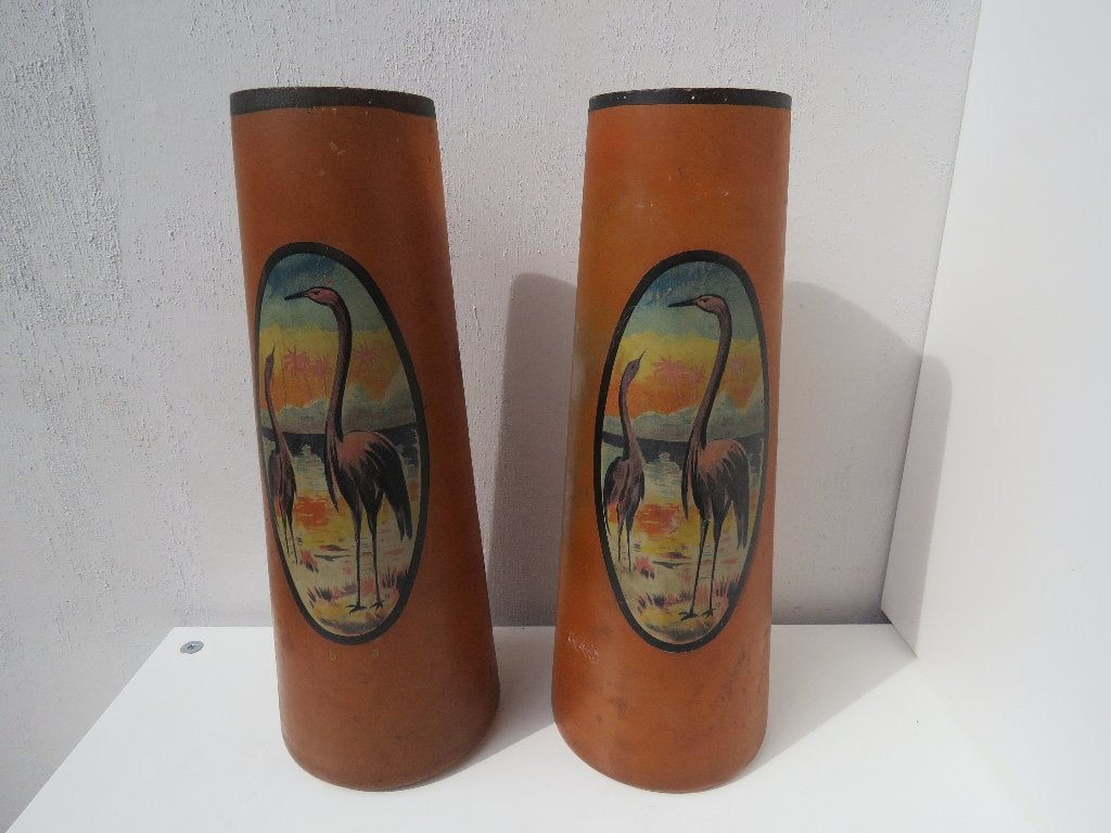 Couple de vases en verre peint en forme de flamant rose, Antiquités & Art, Curiosités & Brocante, Enlèvement ou Envoi