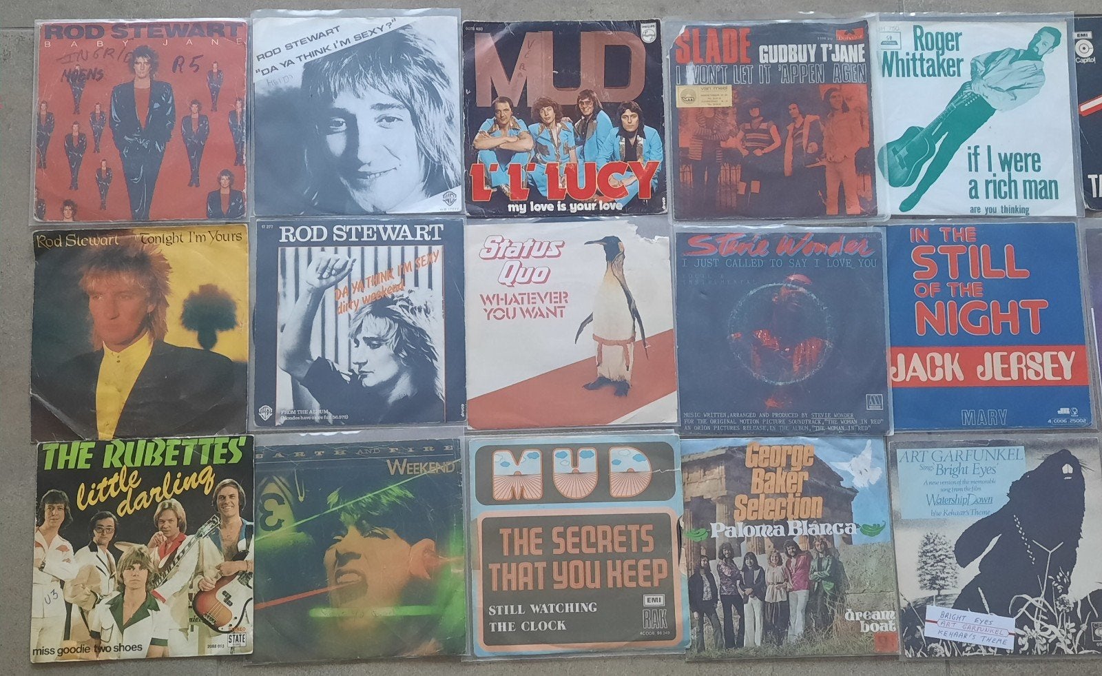 Prachtige singel,s met oa.4x Rod Stewart,Mud,Rubettes,Status, Cd's en Dvd's, Ophalen
