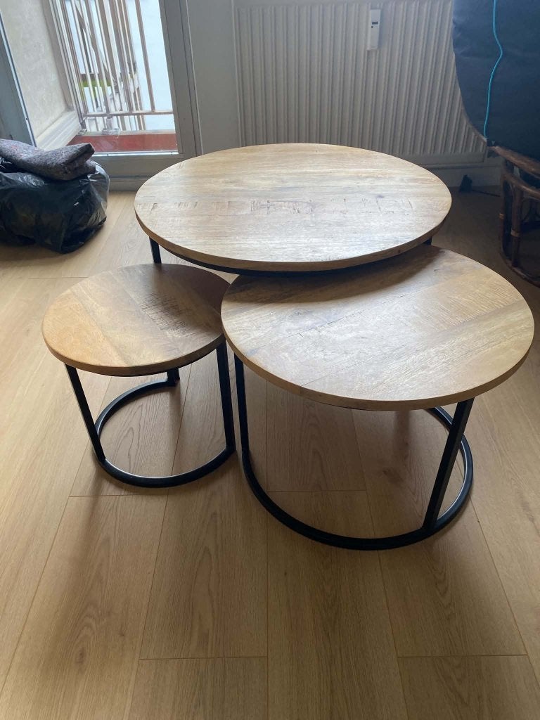 Set de 3 tables de salon en bois, Maison & Meubles, Enlèvement, Utilisé, Rond