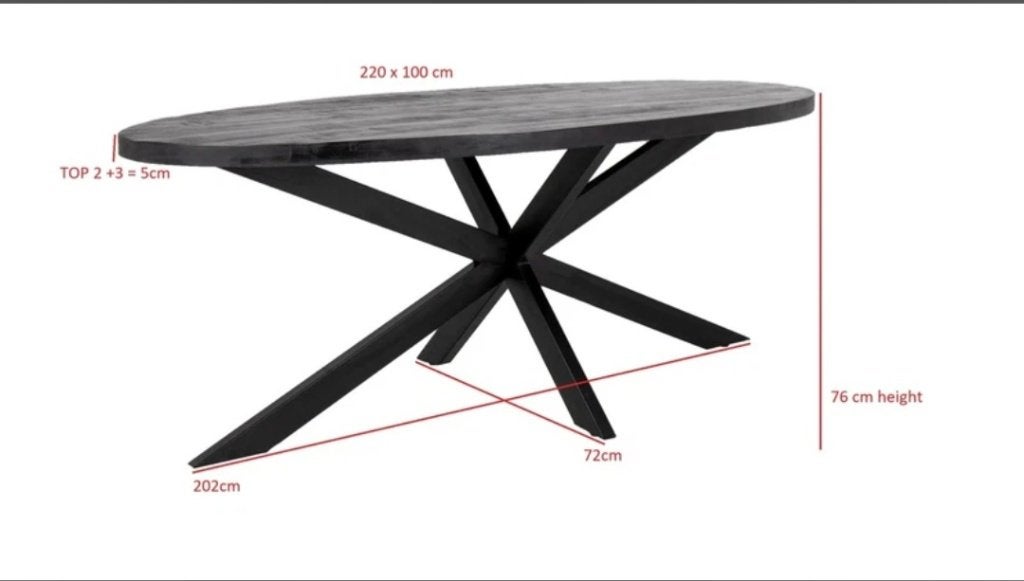 Table à manger ovale en bois de manguier 220x1000cm, Maison & Meubles, Enlèvement, Comme neuf, Métal