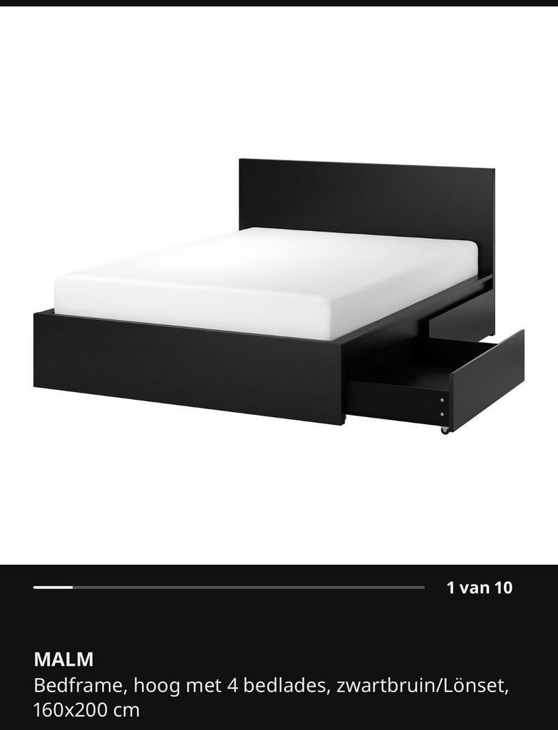 MALM bedframe 160x200, Huis en Inrichting, Slaapkamer | Bedden, Ophalen, Gebruikt, Zwart, Tweepersoons