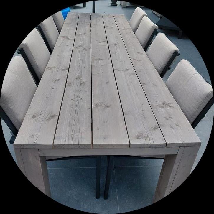Steigehouten tafel 3m zonder stoelen., Tuin en Terras, Tuintafels, Ophalen