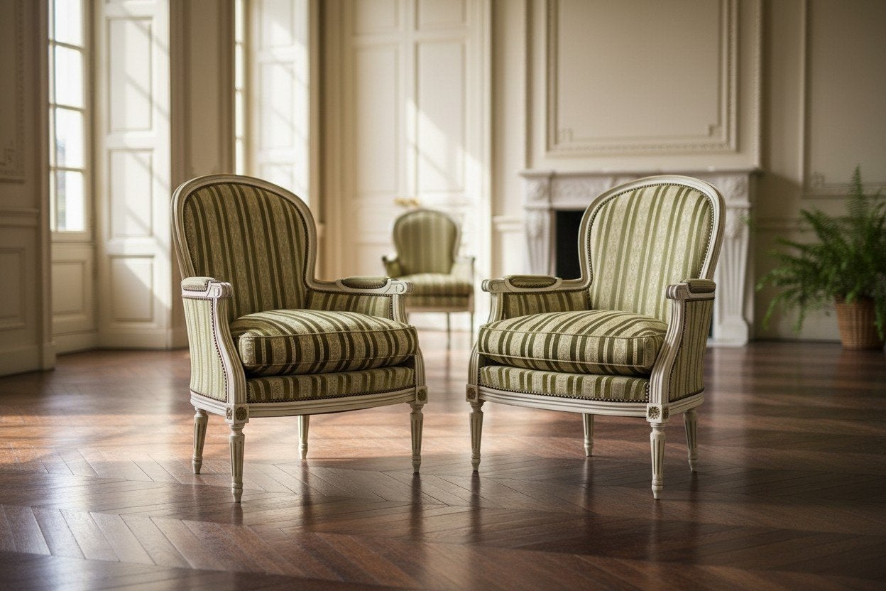 set van 2 vintage gestreepte Barok fauteuils / eenzitten, Antiek en Kunst, Ophalen of Verzenden