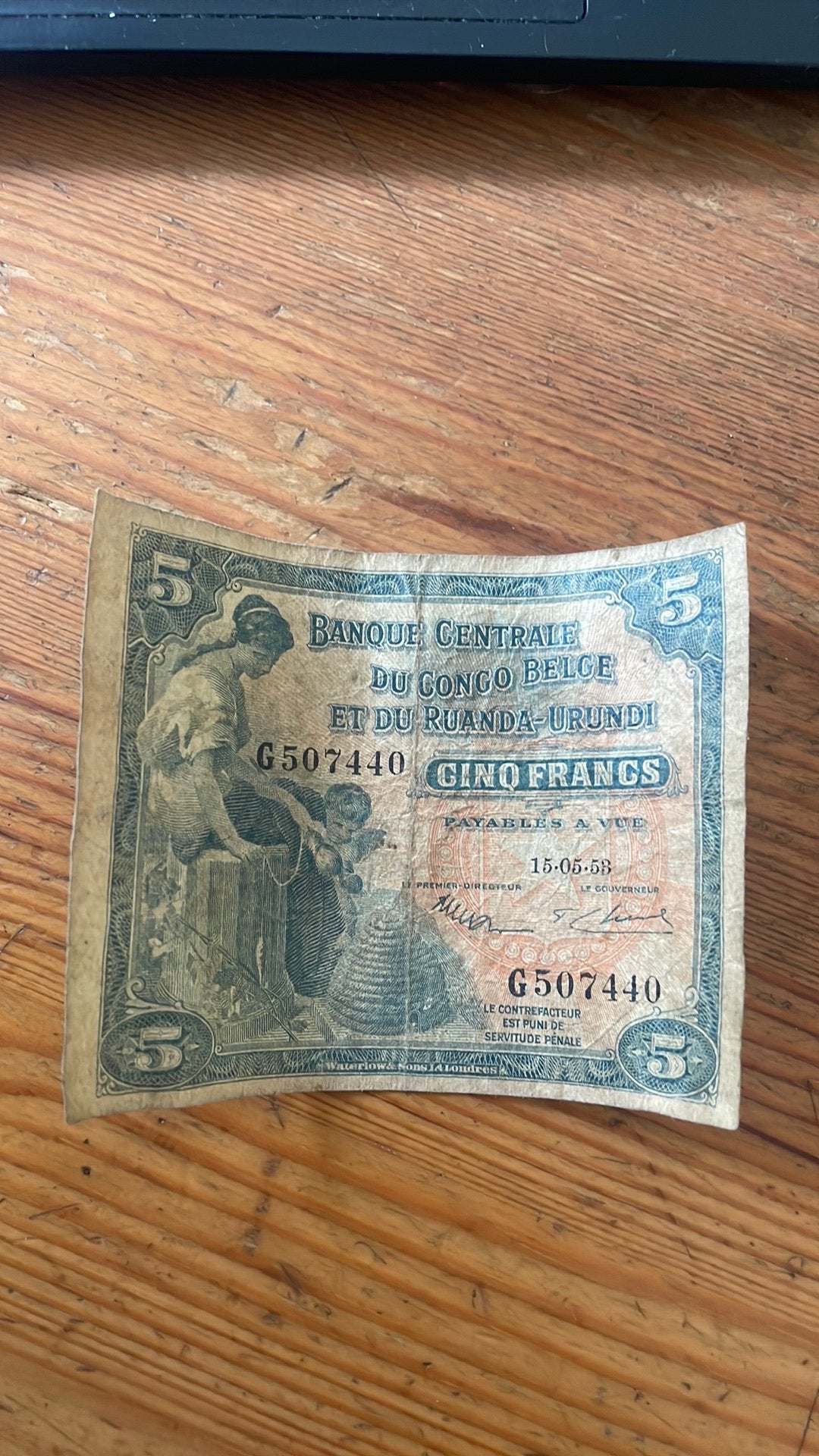 Billet 5 francs congo 1958, Timbres & Monnaies, Billets de banque | Europe | Billets non-euro, Enlèvement ou Envoi, Belgique