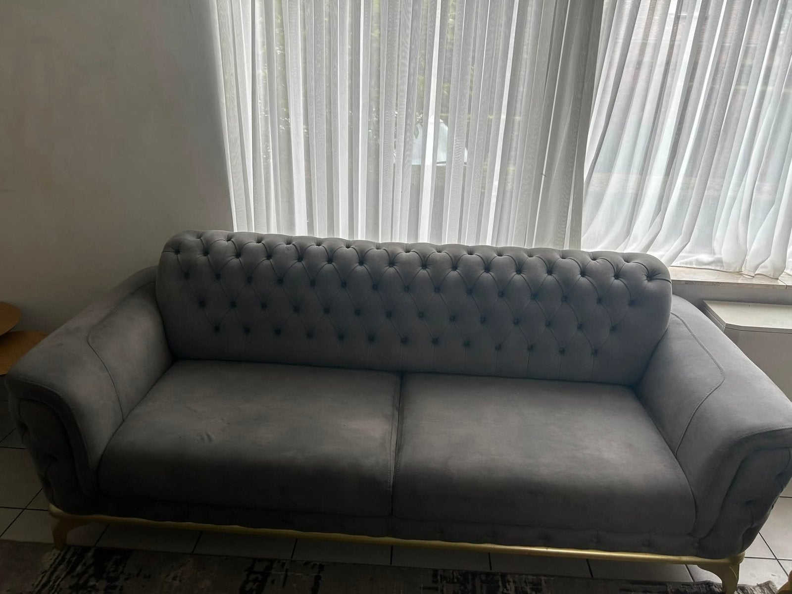 Te koop: Ruime 6-persoons zetel met verstelbare rugleuningen, Ophalen, Gebruikt, 100 tot 125 cm, Rechte bank