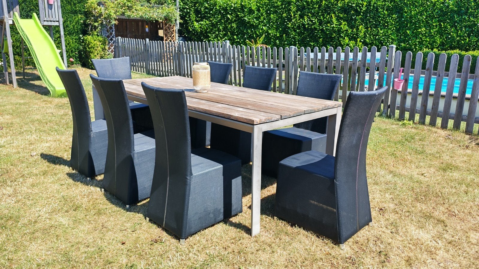 Tuinset + 8 stoelen + beschermhoes, Tuin en Terras, Ophalen, Gebruikt, 8 zitplaatsen, Tuinset