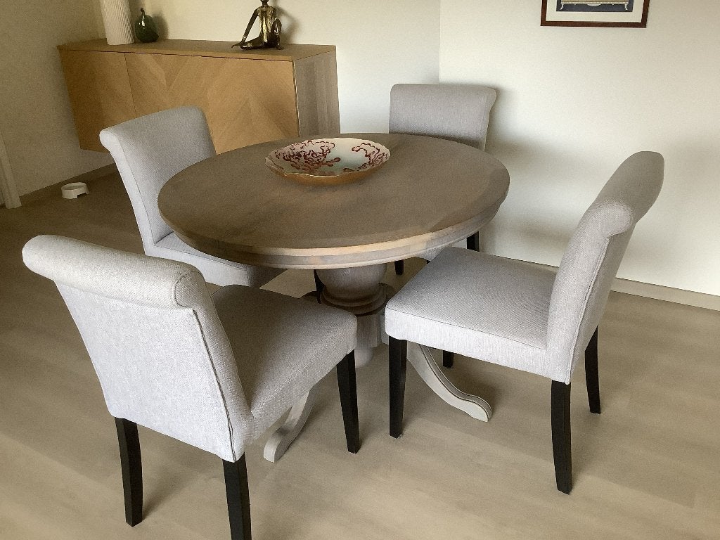 eettafel + 4 stoelen, Huis en Inrichting, Tafels | Eettafels, Ophalen, Landelijk modern, 100 tot 150 cm, Rond