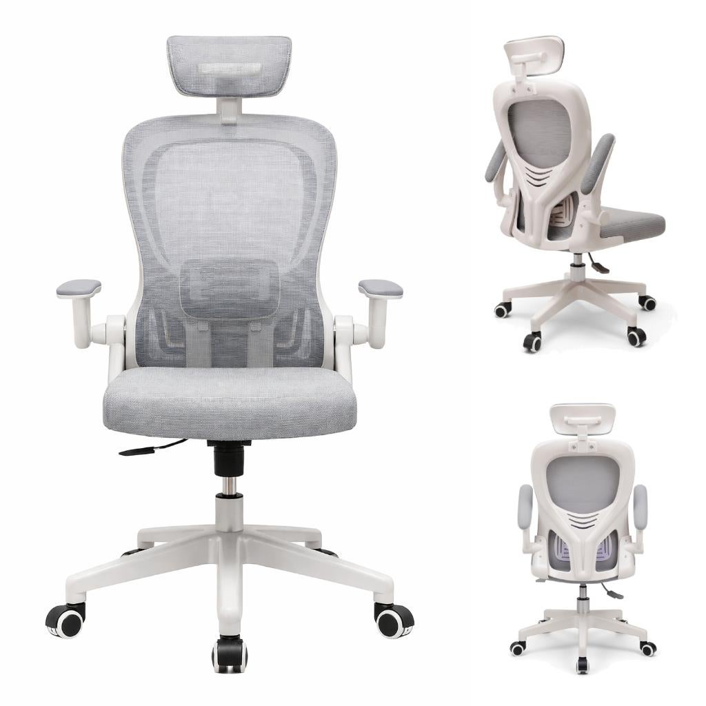 LYHOE Ergonomische bureaustoel met 3D-hoofdsteun en mesh rug, Gaming bureaustoel, Verzenden, Nieuw, Grijs