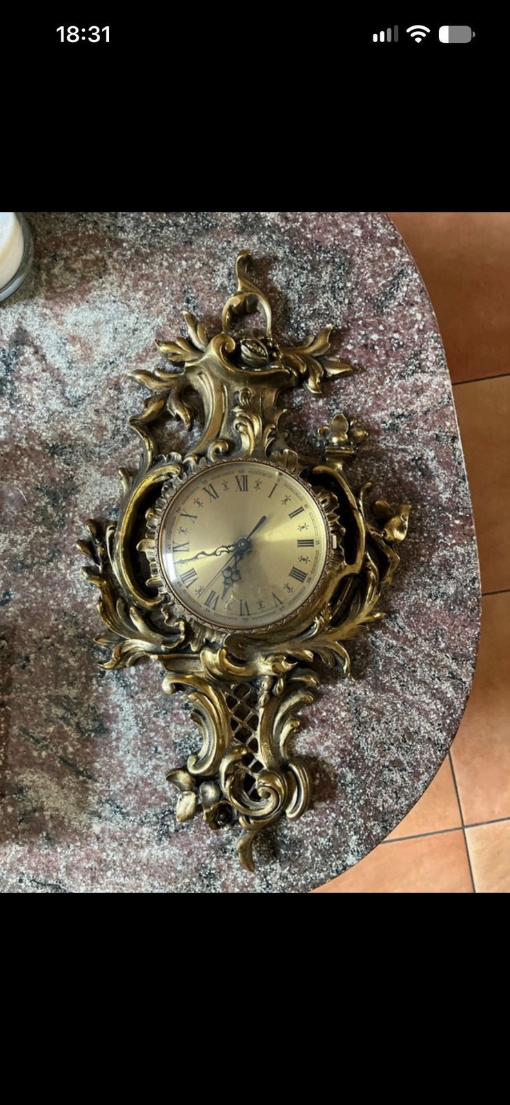 Ancienne pendule murale laiton doré style Rocaille - Vintage, Ophalen of Verzenden