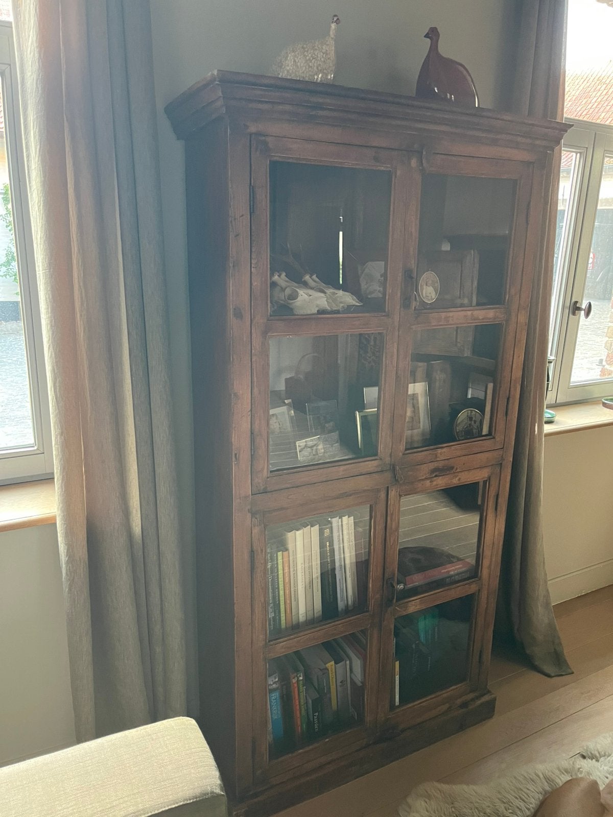Teak vitrinekast, Ophalen, Met plank(en), Gebruikt, Indonesch