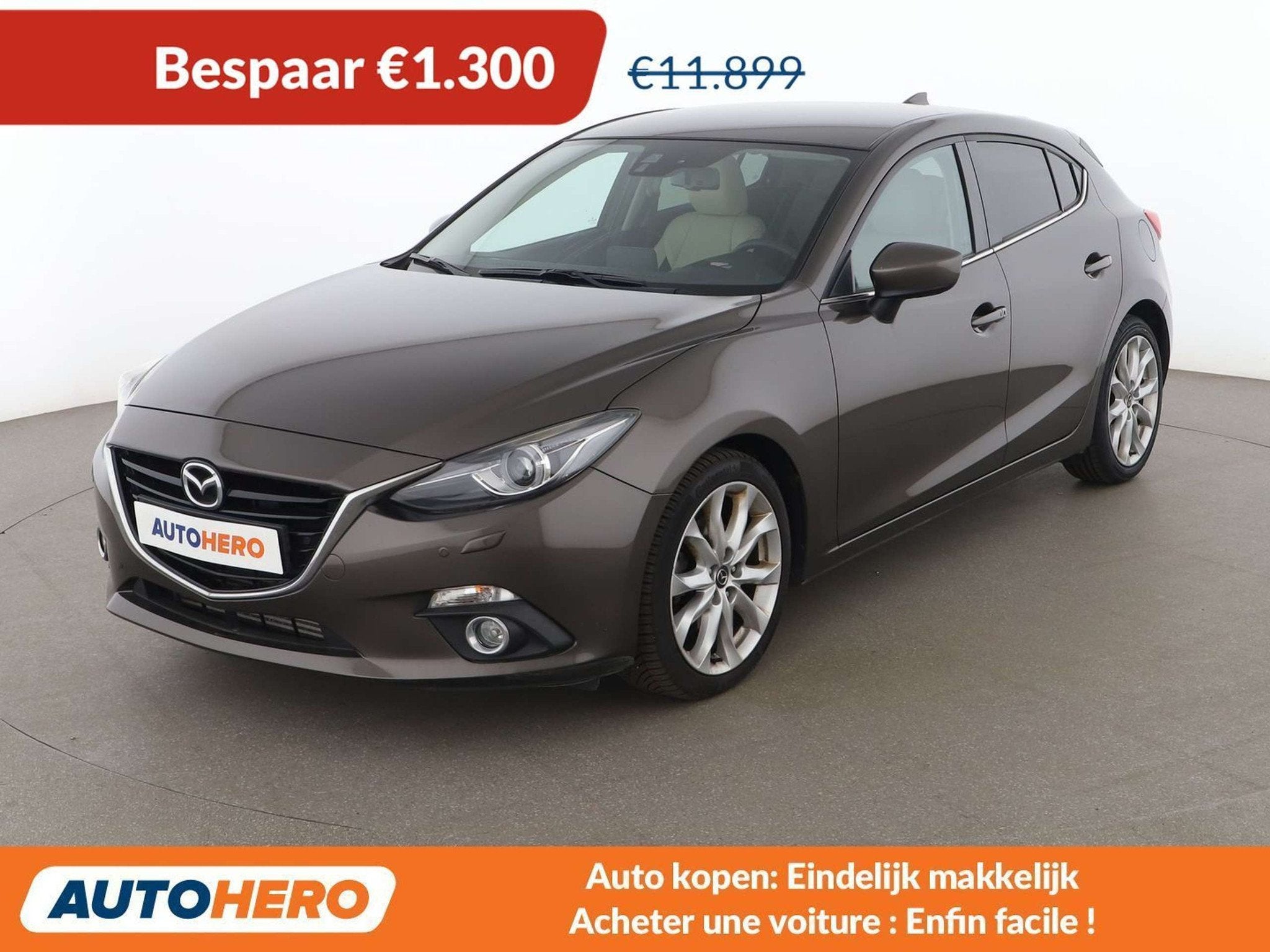 Mazda 3 2.2 Turbodiesel Exclusive-Line (bj 2016, automaat), Gebruikt, Bruin, 2191 cc, 127 g/km
